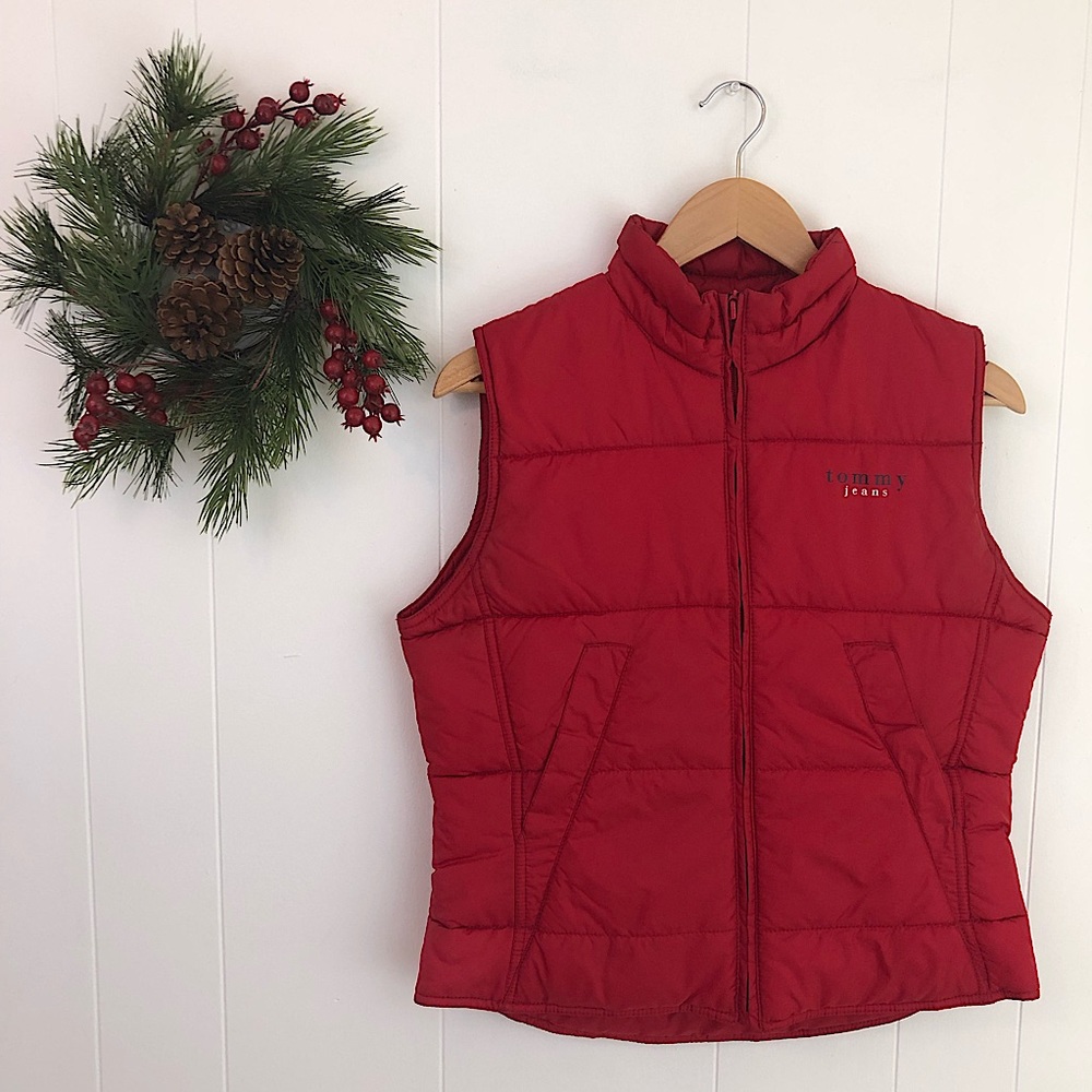 Vintage Tommy Hilfiger Jeans Large Red Puffer Vest